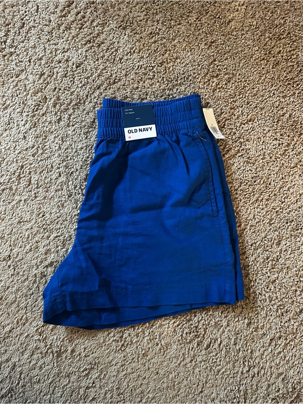 Old Navy Women’s Linen Royal Blue Elastic-Waist Shorts